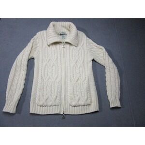 Aran Crafts Sweater Womens XS Ivory White Merino Wool Cable Knit Ireland Zip Up